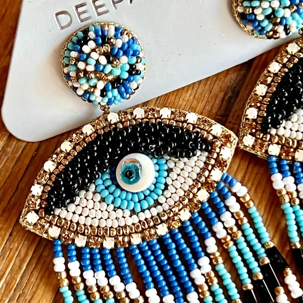 NWT Deepa Gurnani Beaded Fringe Chandeliers - Picture 10 of 16